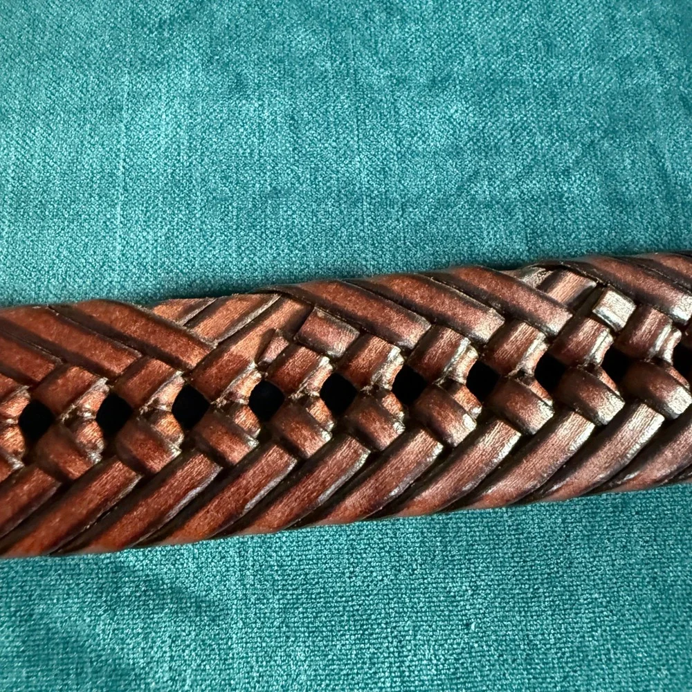 Tommy Hilfiger Braided‎ Leather Belt Brown Brass Buckle Men's 42 / 105